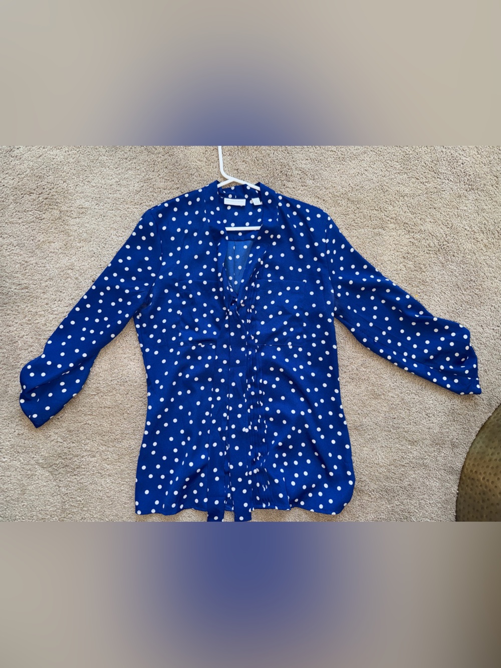 New York & Company Royal Blue Polka Dot Ruffle Blouse